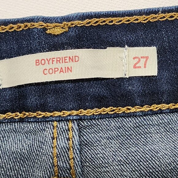 Levi's Dark Wash Stretch Denim Mid Rise Boyfriend Jeans - Picture 6 of 6